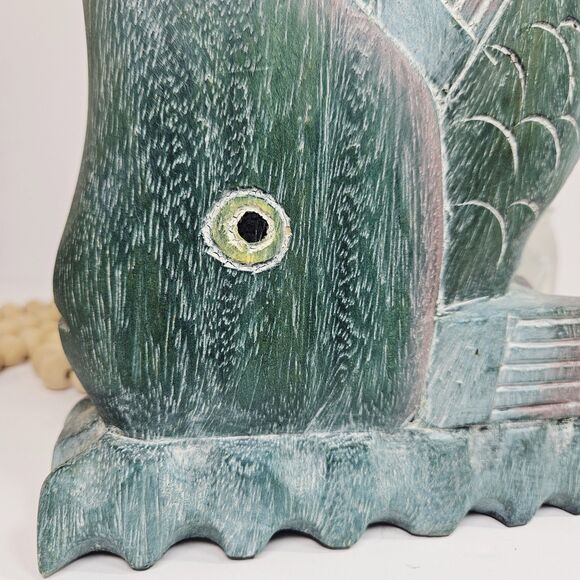 Vtg Nautical Hand Carved Thailand Wood Tropical Fish Hand Painted 3D Green Pink - Picture 10 of 12